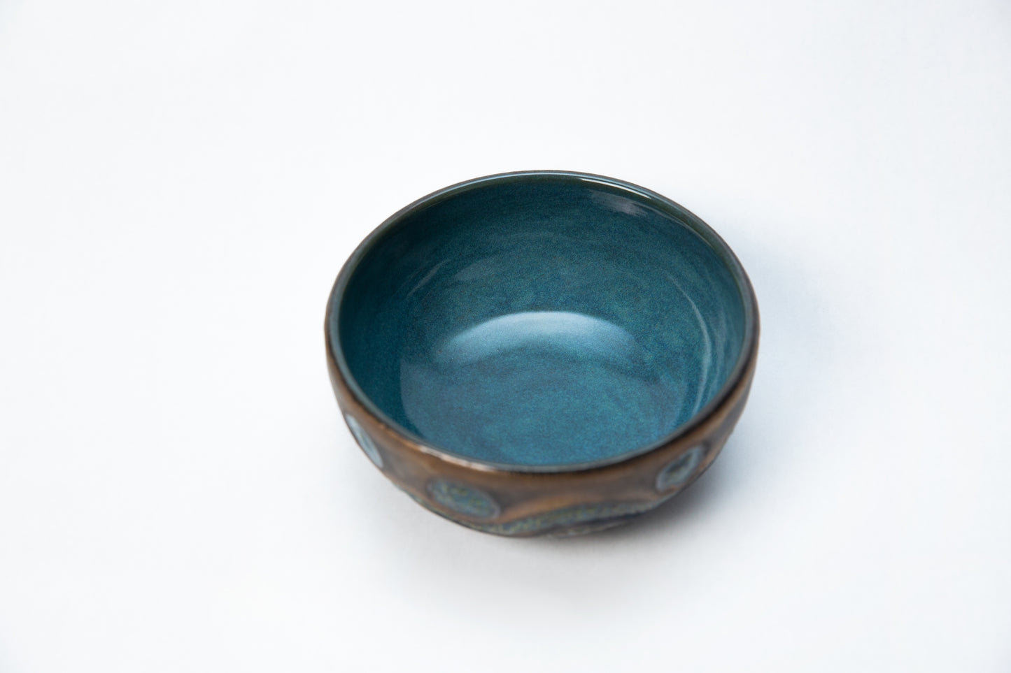 Blue and Gun Metal Carved Salsa Bowl