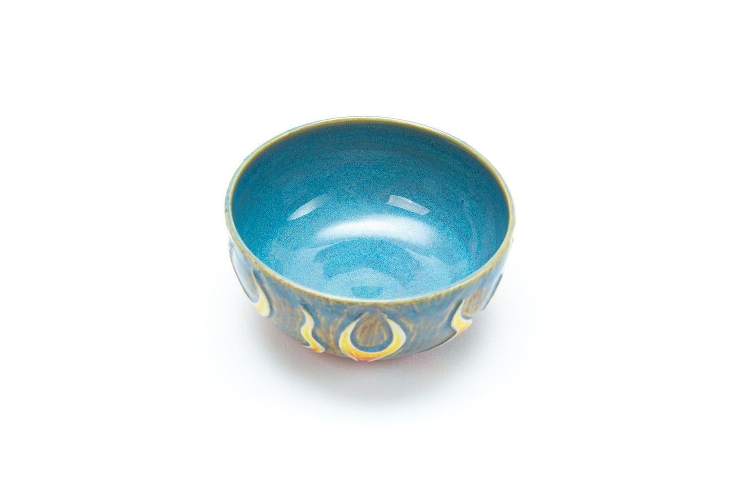 Salsa Bowl. Blue w/Carved Flames