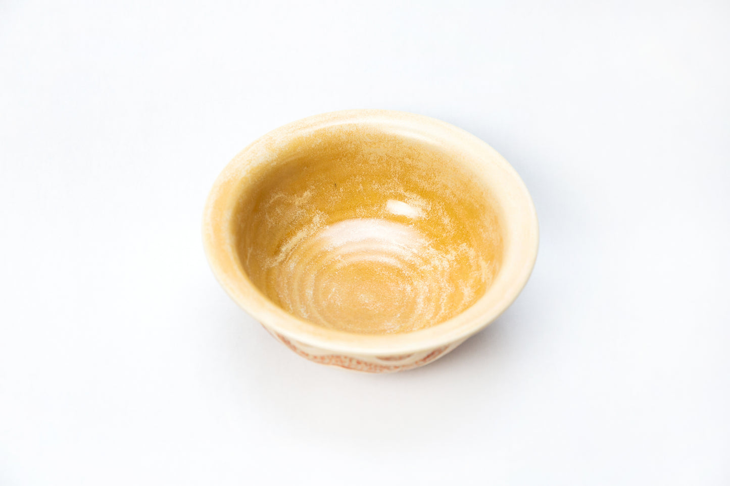 Chili Bowl. Matte Yellow and Ochre with Carved wave pattern