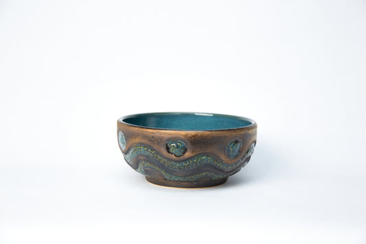 Blue and Gun Metal Carved Salsa Bowl