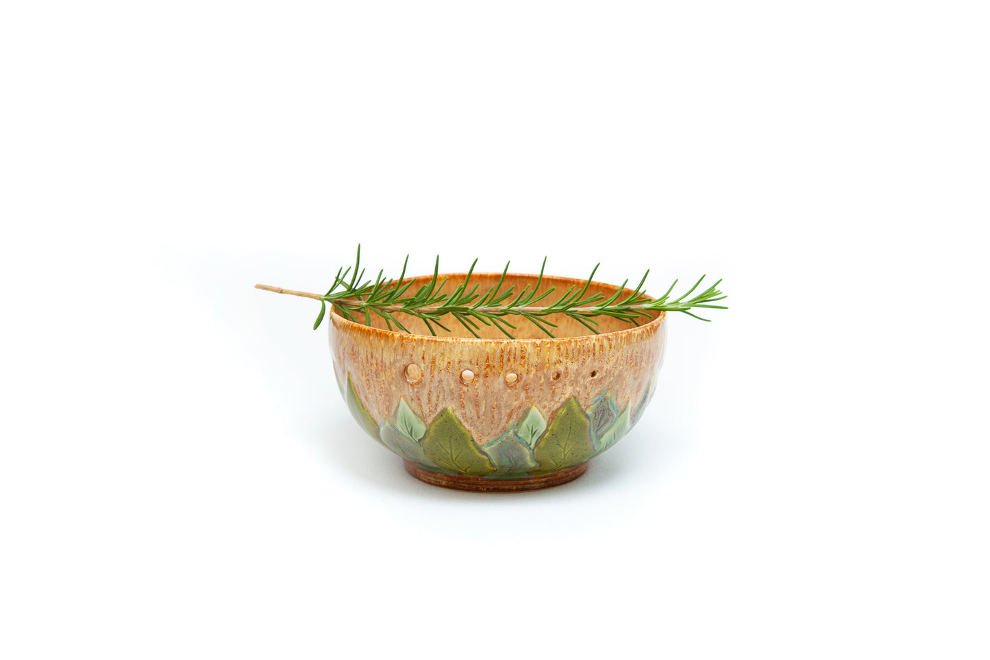 Ochre and Green Herb Stripper w/Carved Leaf Pattern