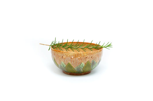Ochre and Green Herb Stripper w/Carved Leaf Pattern