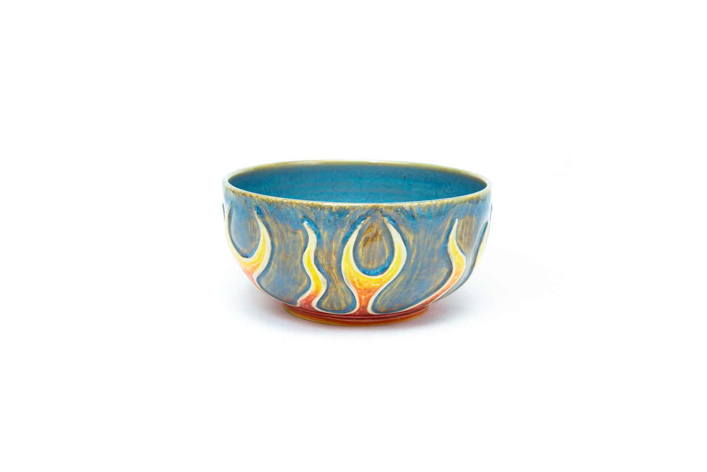 Salsa Bowl. Blue w/Carved Flames
